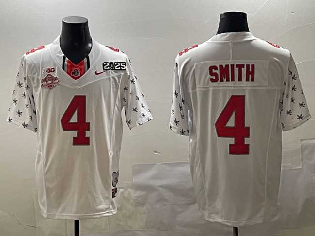 Mens Ohio State Buckeyes #4 Jeremiah Smith White 2025 CFP Final With National Champions Patch F.U.S.E. Vapor Limited Stitched Jersey->ohio state buckeyes->NCAA Jersey